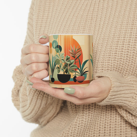 Ceramic Mug with Charming Plant Drawings