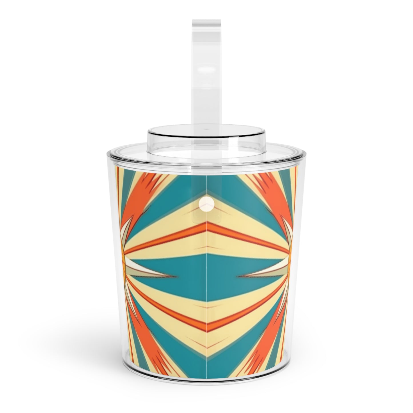 Midcentury Modern Chic: Starburst Candy Colored Ice Bucket with Tongs with Abstract Art Influences