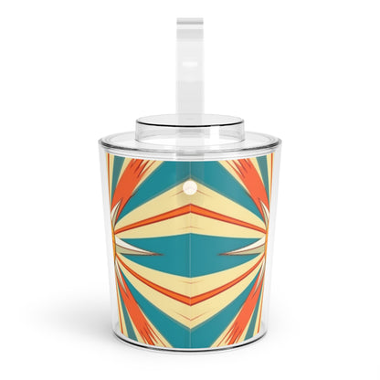 Midcentury Modern Chic: Starburst Candy Colored Ice Bucket with Tongs with Abstract Art Influences