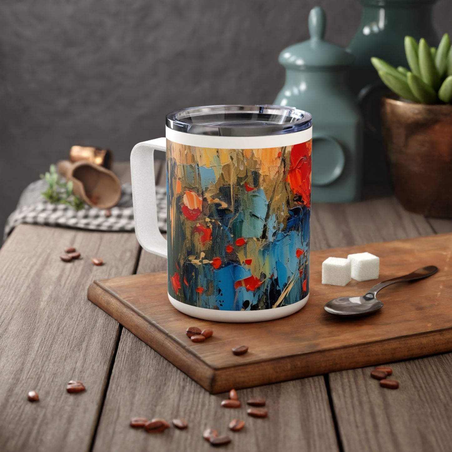 Insulated Coffee Mug Paradise: Abstract Poppy Artwork and Flower Drawings