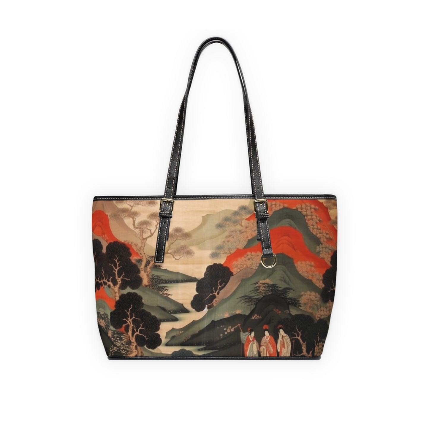 Custom Japanese Tapestry on a PU Leather Shoulder Bag - Unique Artistic Expression