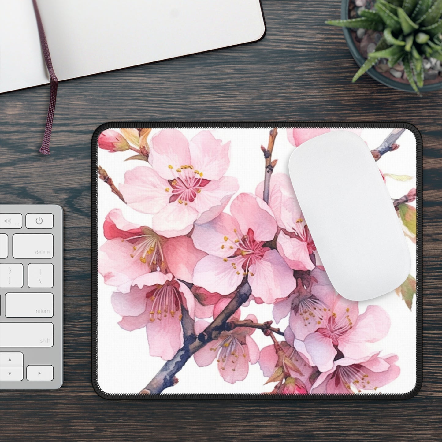 Whimsical Delight: Watercolor Cherry Blossom Tree Gaming Mouse Pad