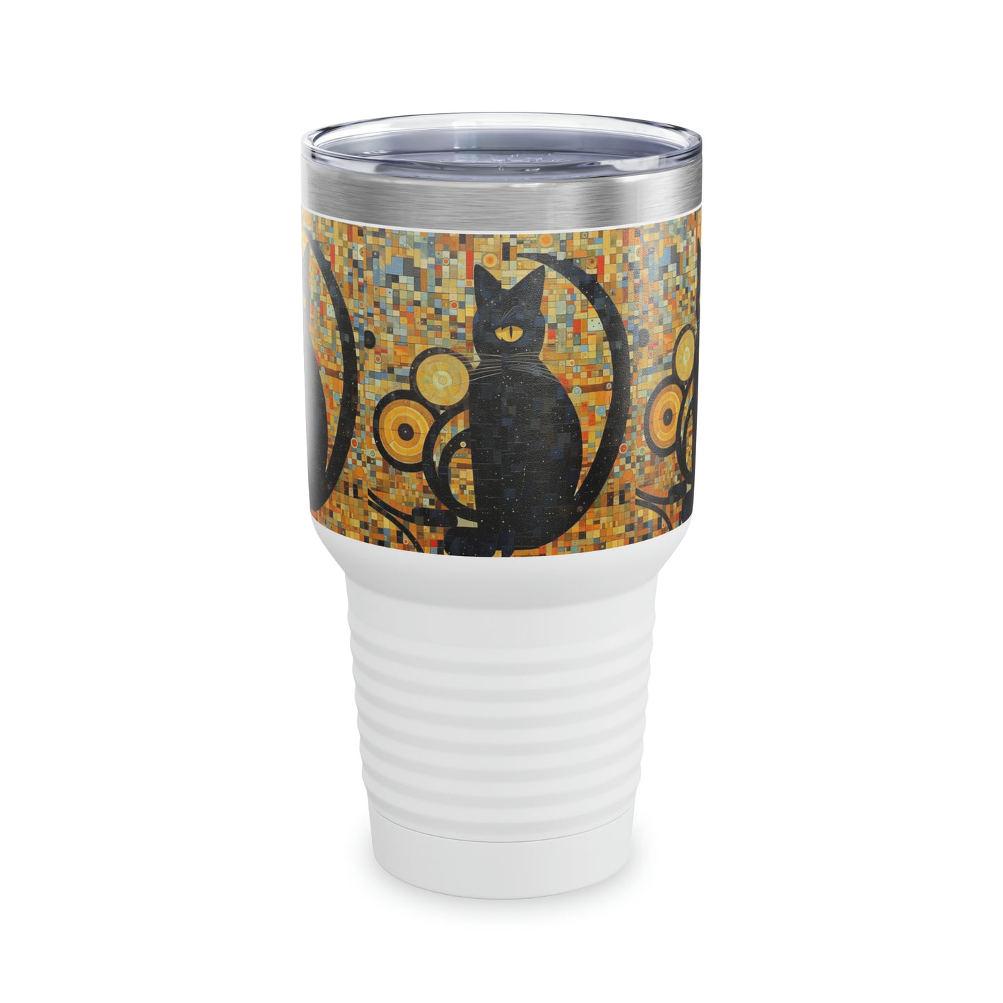 Gilded Feline Elegance: Ringneck Tumbler Unleashing the Artistic Splendor of Gustav Klimt's Cats