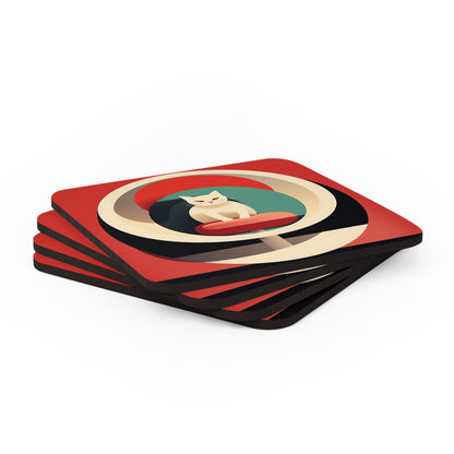 Vintage Cat-titude: Channel the 1950s and 1960s with our Midcentury Modern Cat-inspired Corkwood Coaster Set