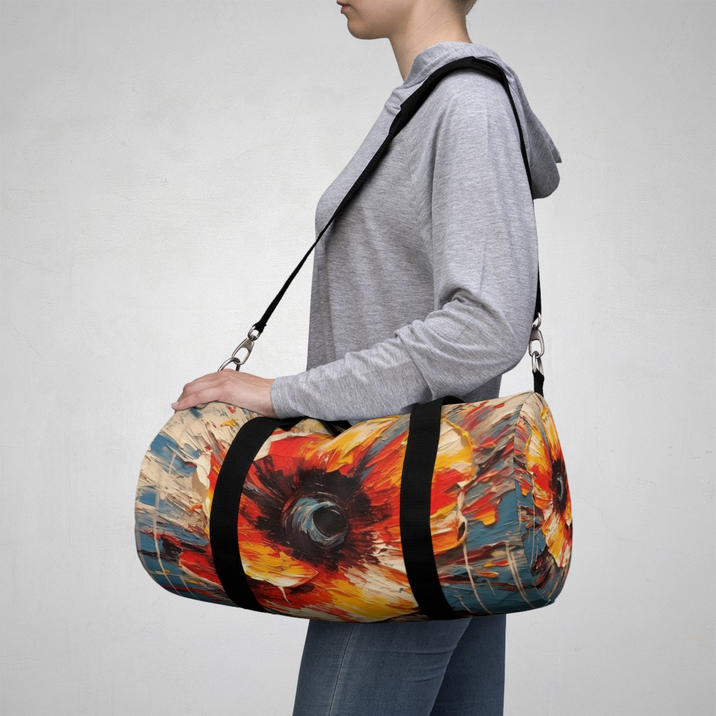 Poppy Symphony: Duffel Bag with Abstract Floral Artwork
