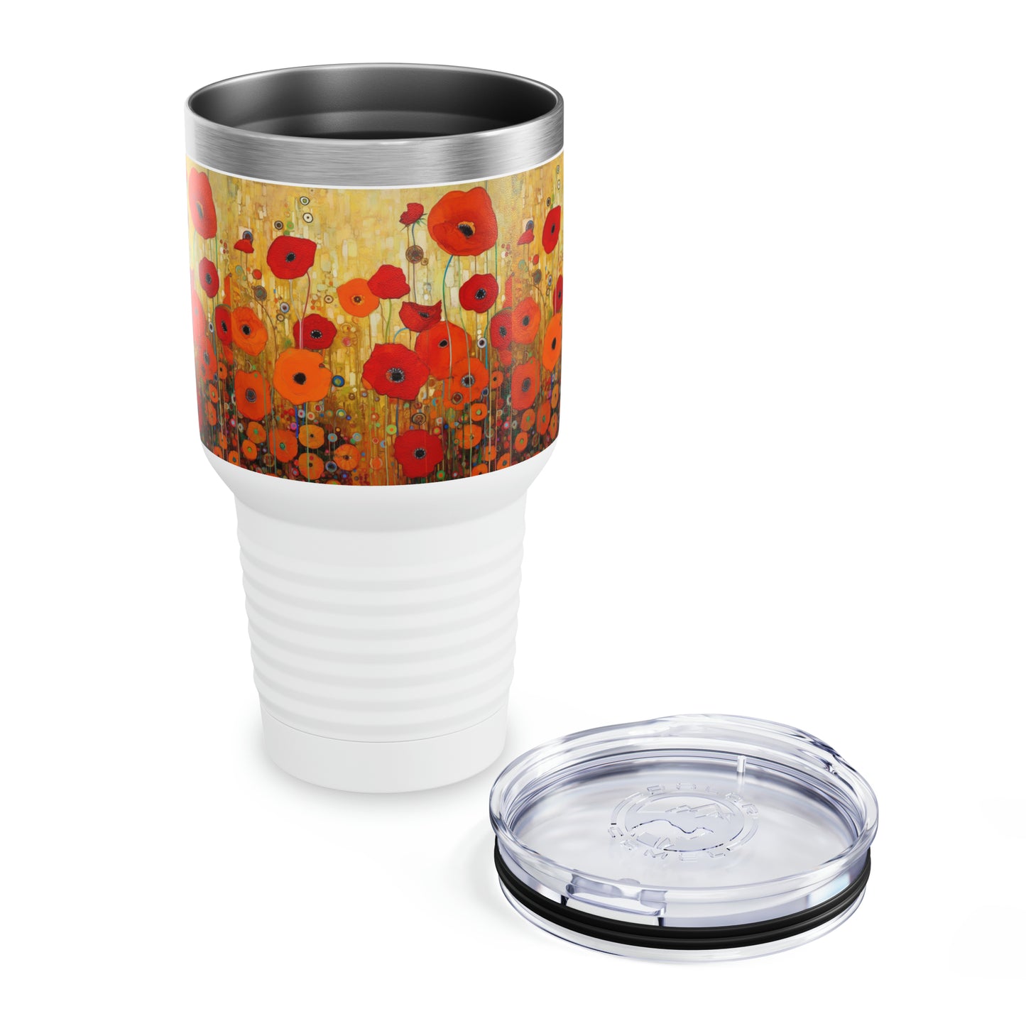 Floral Opulence: Ringneck Tumbler Showcasing the Enchanting Poppies Inspired by Gustav Klimt