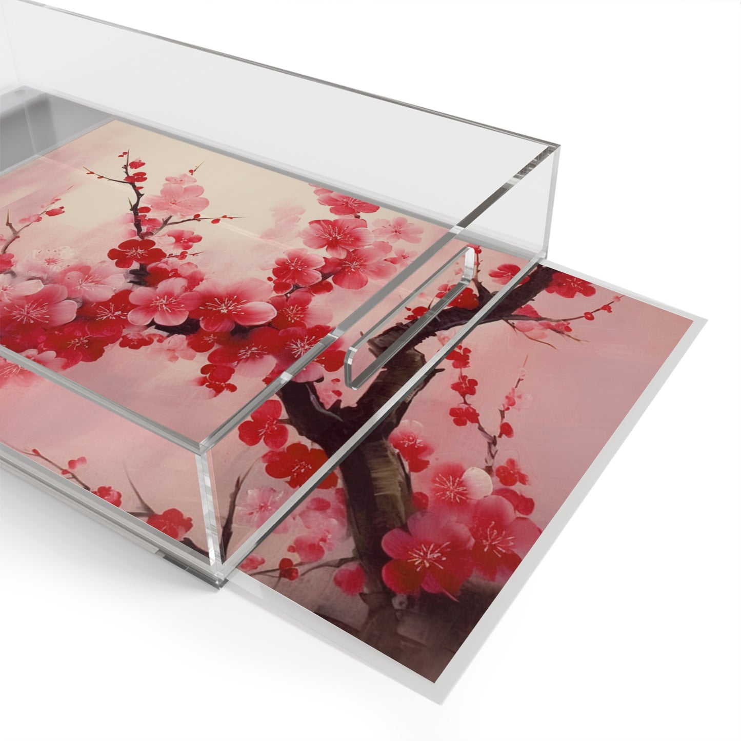 Whimsical Blossom Dreams: Acrylic Serving Tray with Delightful Flower Drawings and Cherry Blossoms