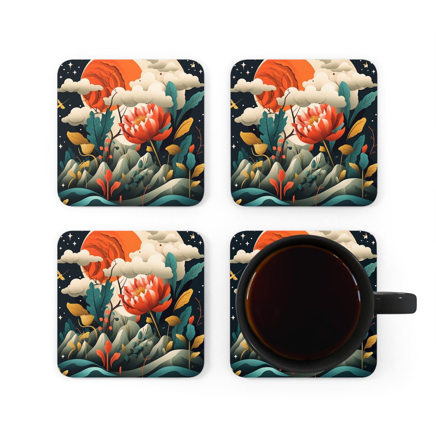 Simplicity Redefined: Minimalist Midcentury Modern Corkwood Coaster Set with Scandinavian Influence