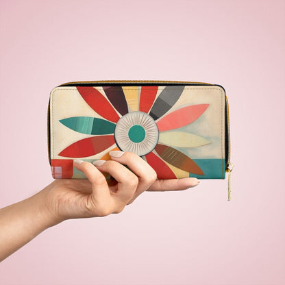 Atomic Age Design Midcentury Modern Flower Drawings Zipper Wallet