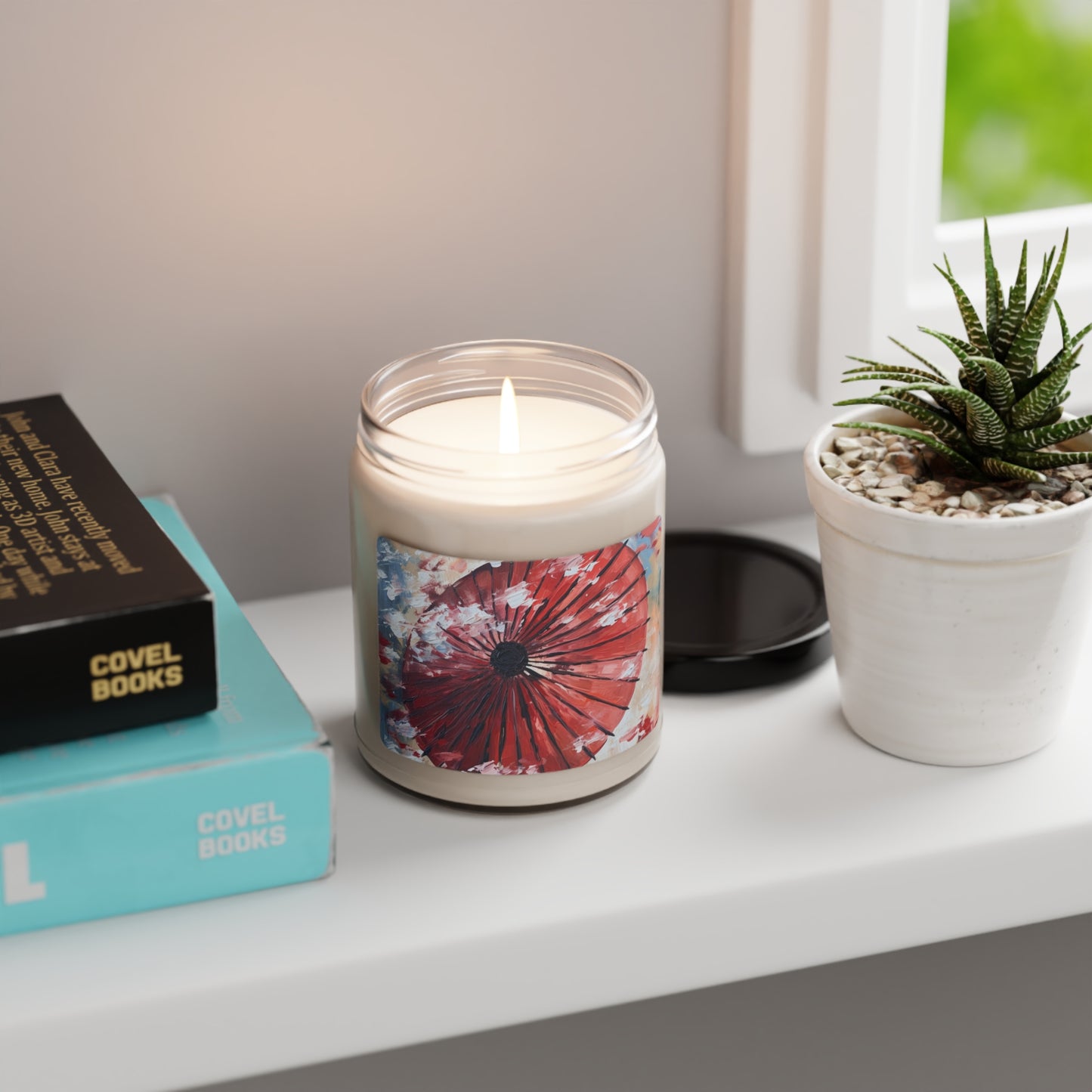 Abstract Japanese Umbrella Painting Scented Soy Candle
