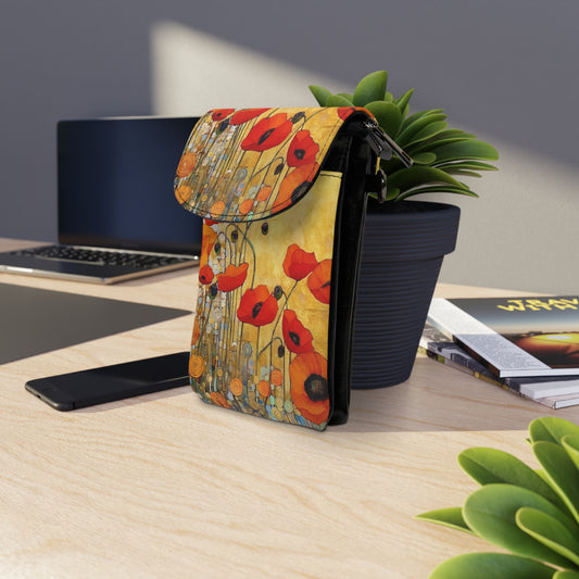 Small Cell Phone Wallet Adorned with Gustav Klimt's Poppies