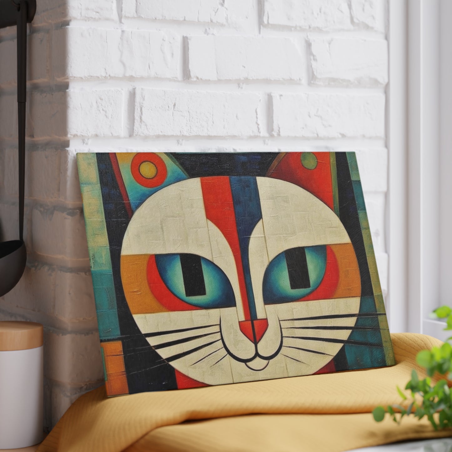 Artistic Vintage Vibes: Picasso-Inspired Midcentury Modern Glass Cutting Board for Retro Fashion