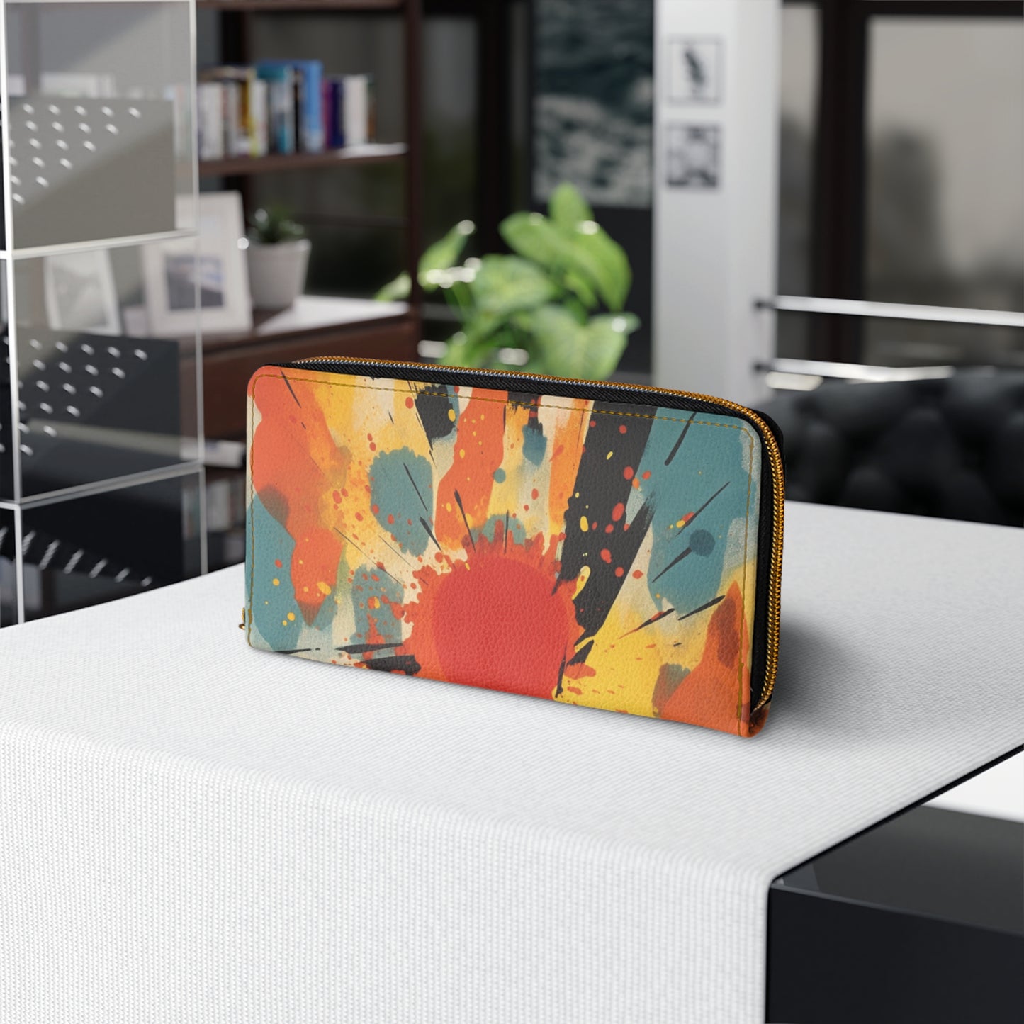 Cosmic Burst: Abstract Art Zipper Wallet