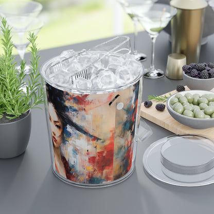 Abstract Geisha Art Ice Bucket with Tongs: Captivating Brushstrokes in a Japanese Aesthetic