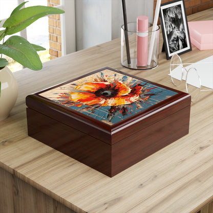 Poppy Symphony: Jewelry Box with Abstract Floral Artwork