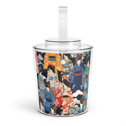Kimono Dreams Ice Bucket with Tongs: Experience Japanese Elegance