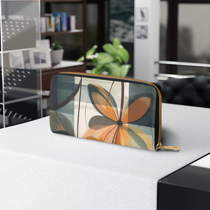 Botanical Chic: Flower Drawings and Minimalist Zipper Wallet Design with Midcentury Flair