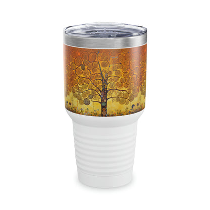 Symbolic Serenity: Ringneck Tumbler with Gustav Klimt's Tree of Life, Inspiring Artistic Elegance