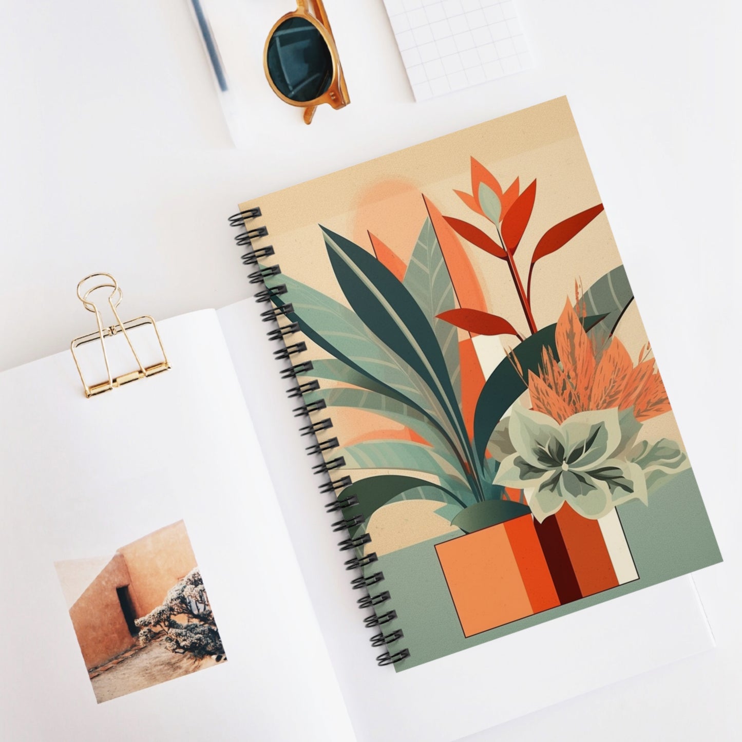 Floral Fusion: Atomic Age Spiral Notebook with Midcentury Modern Design and Flower Drawings