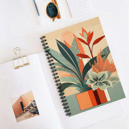 Floral Fusion: Atomic Age Spiral Notebook with Midcentury Modern Design and Flower Drawings