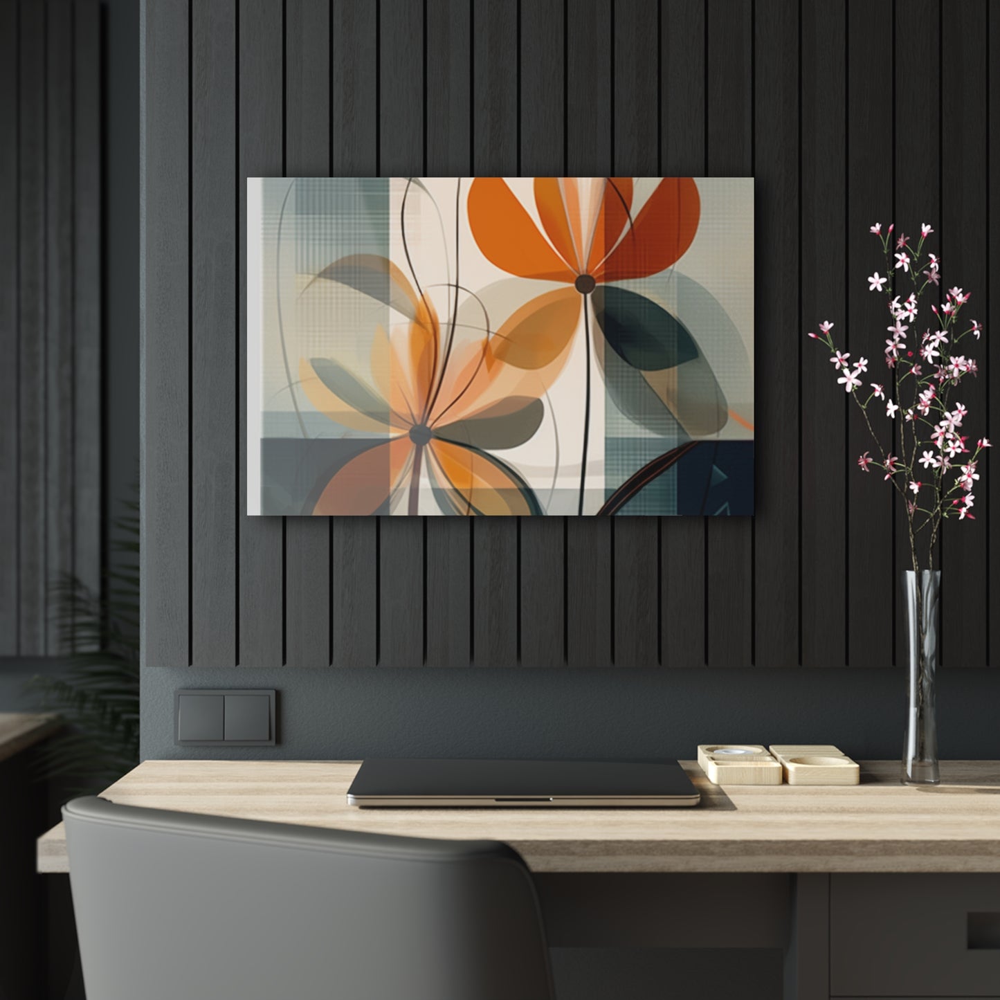 Botanical Chic: Flower Drawings and Minimalist Acrylic Prints Design with Midcentury Flair