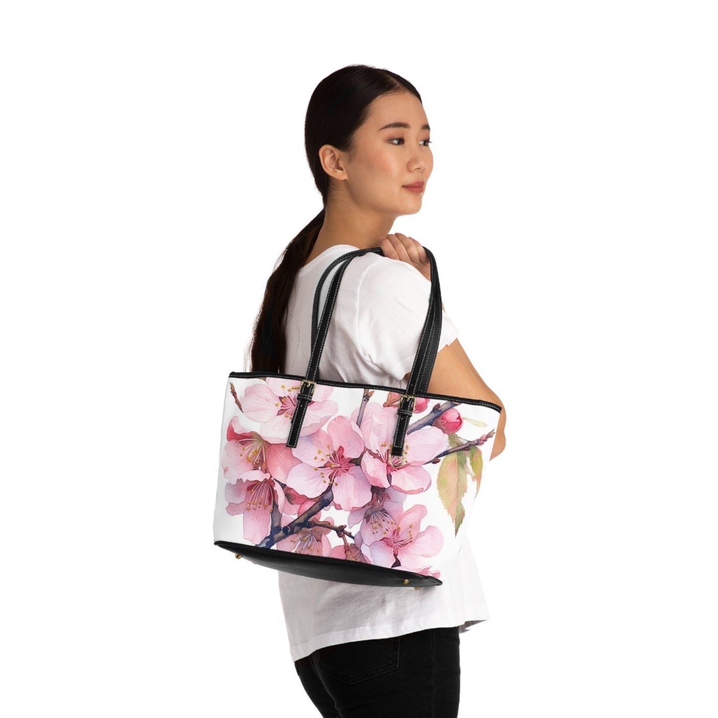 Whimsical Delight: Watercolor Cherry Blossom Tree PU Leather Shoulder Bag