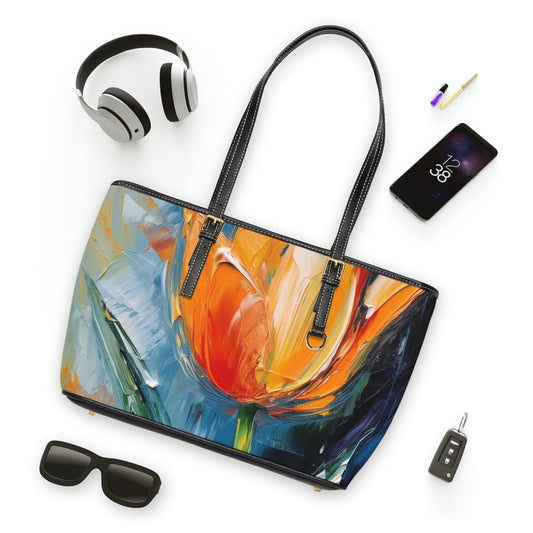 Orange Tulip Magic on PU Leather Shoulder Bag: A Blossoming Artistic Delight