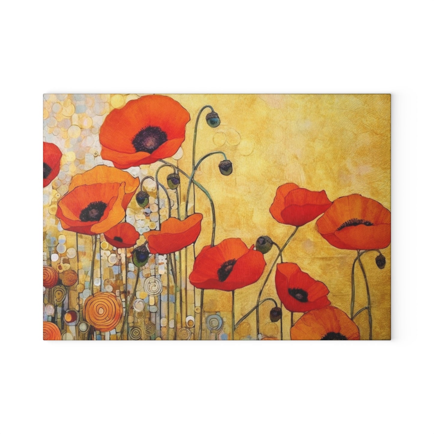 Glass Cutting Board Adorned with Gustav Klimt's Poppies