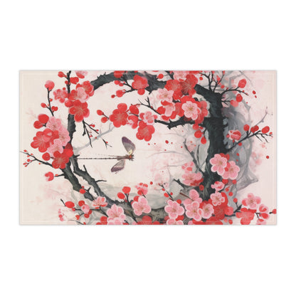 Cherry Blossom Delight: Kitchen Towel Adorned with Intricate Flower Drawings and Artistry