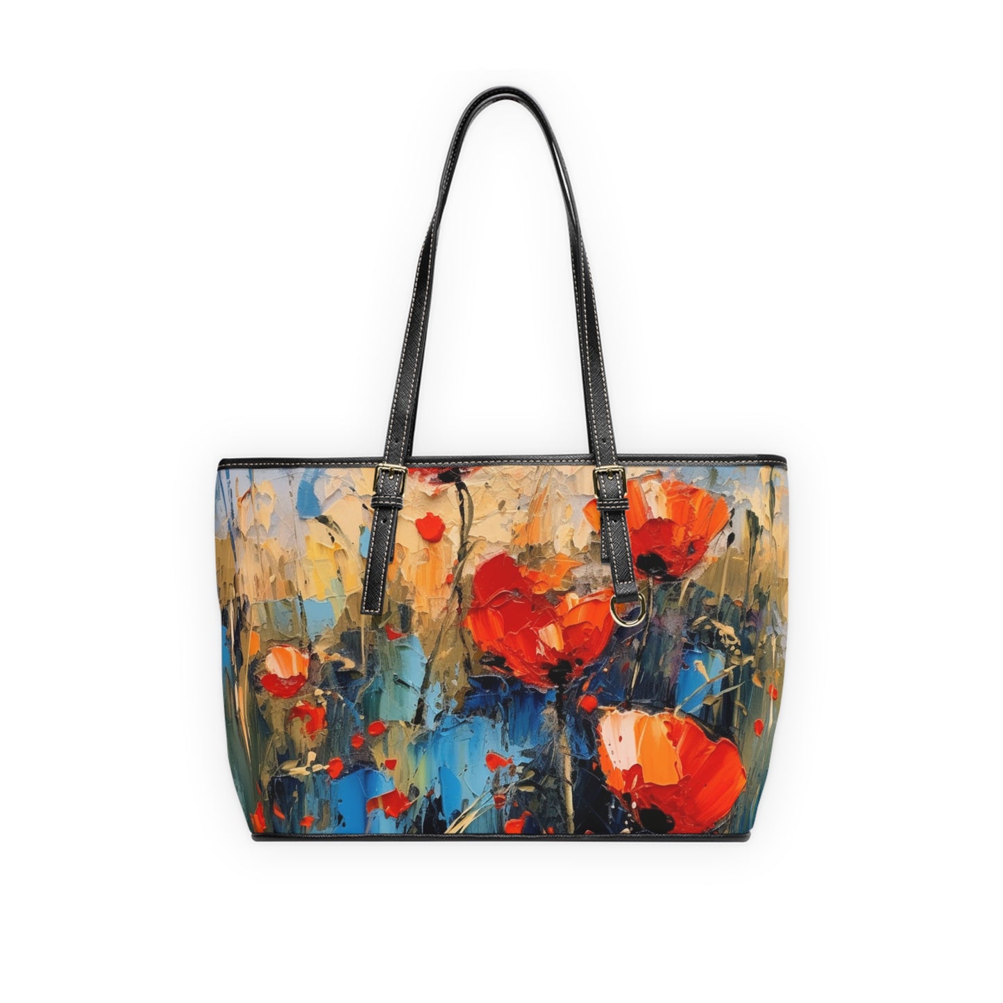 PU Leather Shoulder Bag Paradise: Abstract Poppy Artwork and Flower Drawings