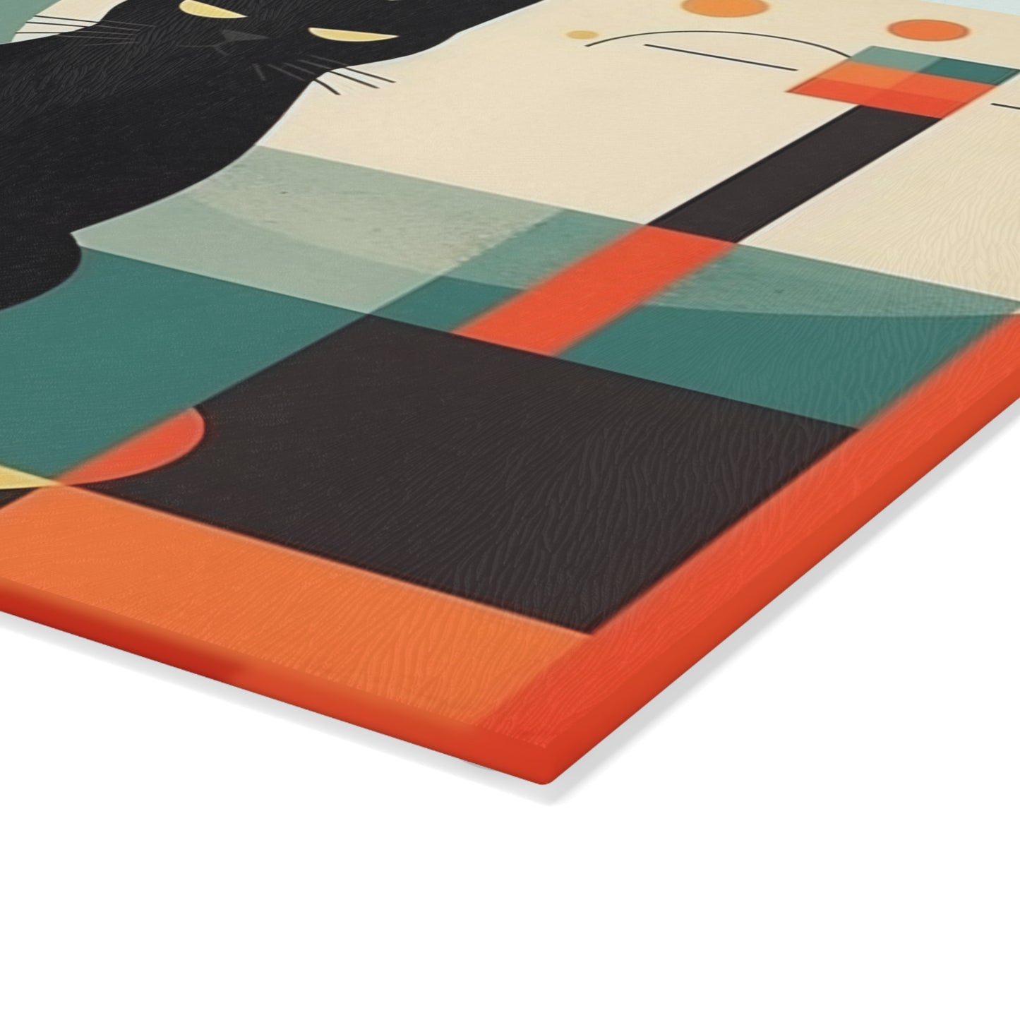 Artistic Abstractions and Playful Paws: Modern Abstract Cat Art-inspired Glass Cutting Board with Atomic Age Flair