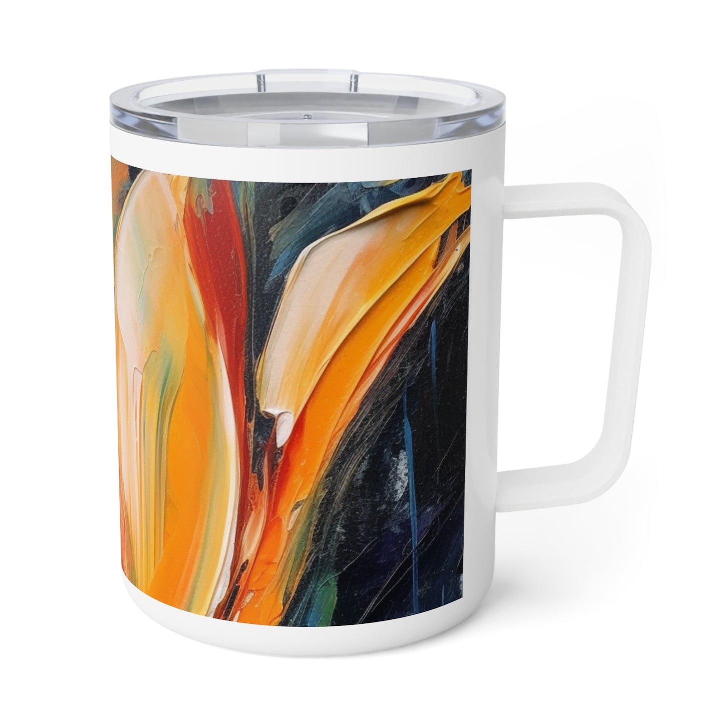 Orange Tulip Magic on Insulated Coffee Mug : A Blossoming Artistic Delight