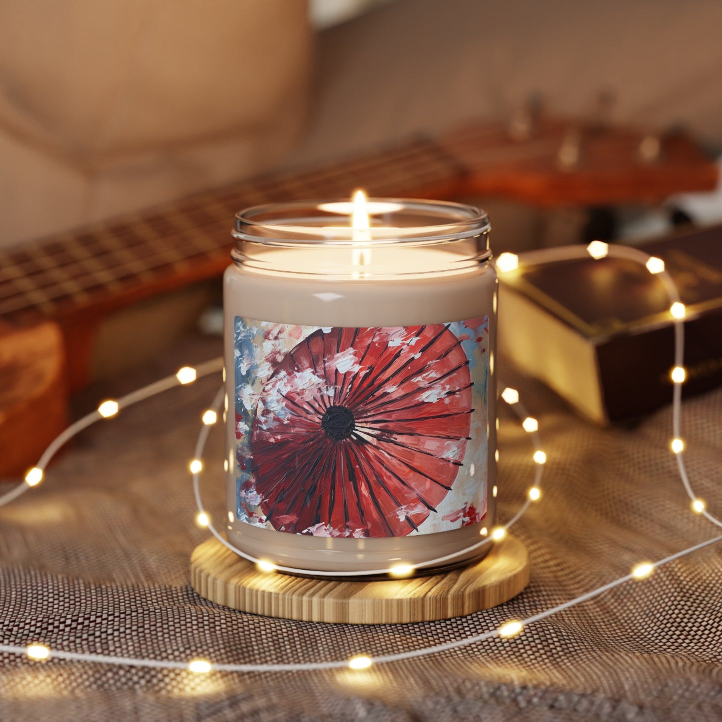Abstract Japanese Umbrella Painting Scented Soy Candle