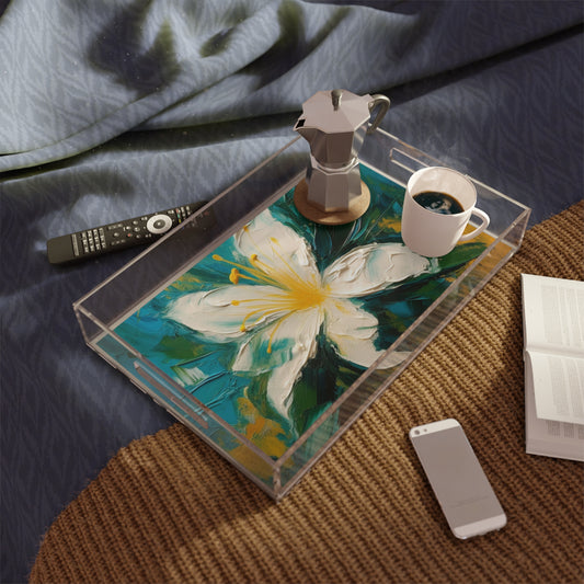 Floral Symphony: Acrylic Serving Tray featuring an Abstract Oil Painting of Jasmine