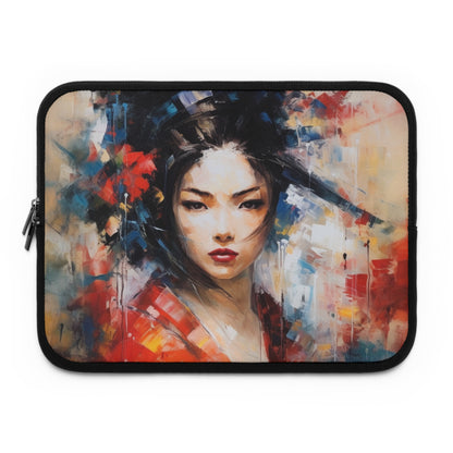 Abstract Geisha Art Laptop Sleeve: Captivating Brushstrokes in a Japanese Aesthetic