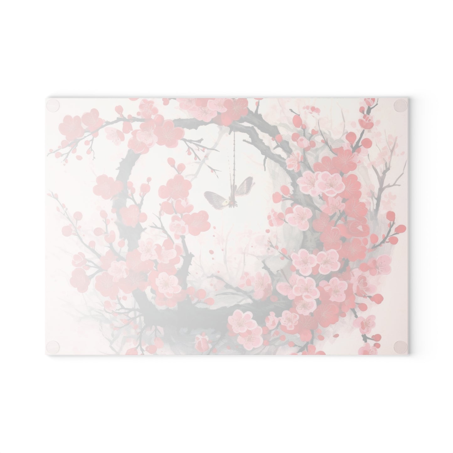 Cherry Blossom Delight: Glass Cutting Board Adorned with Intricate Flower Drawings and Artistry