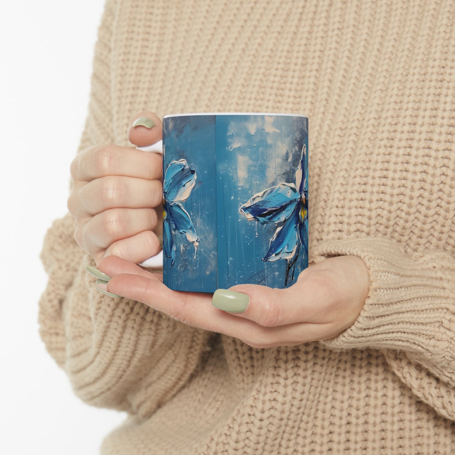 Elevate Your Sips with Blue Orchid Abstract Paintings Ceramic Mug