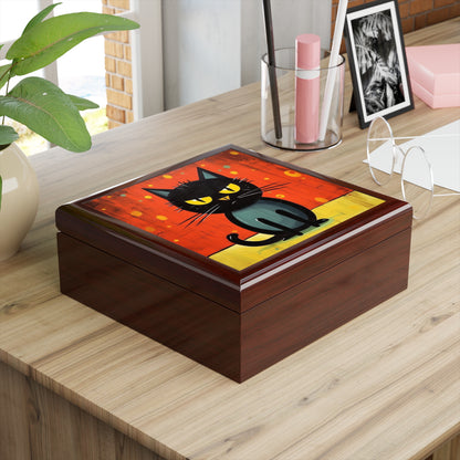 Fashionably Retro Feline: Midcentury Modern Jewelry Box with a Vintage Cat-Inspired Flair