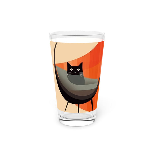 Retro Meowster: Step into the 1950s and 1960s with our Midcentury Modern Cat-inspired Pint Glass