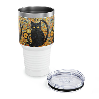 Gilded Feline Elegance: Ringneck Tumbler Unleashing the Artistic Splendor of Gustav Klimt's Cats