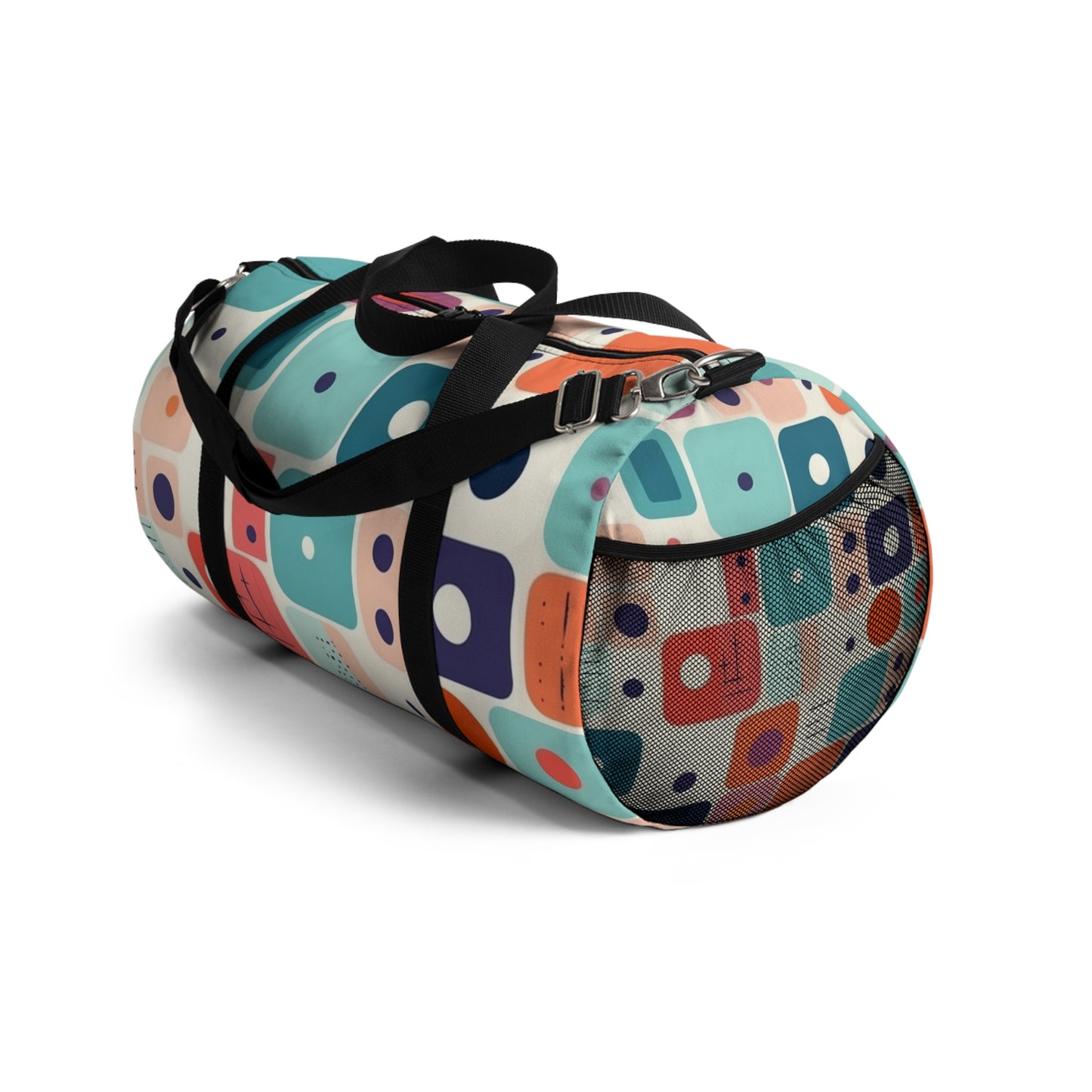 Retro Chic: Atomic Age-Inspired Duffel Bag with Midcentury Modern Design and 1960s Fashion