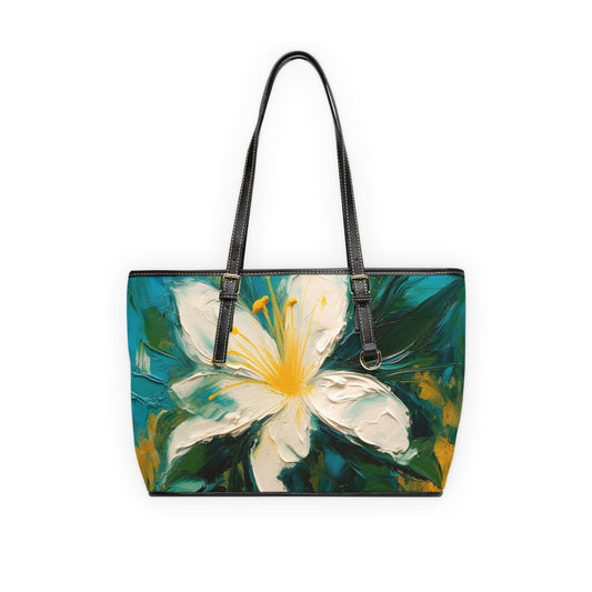 Floral Symphony: PU Leather Shoulder Bag featuring an Abstract Oil Painting of Jasmine
