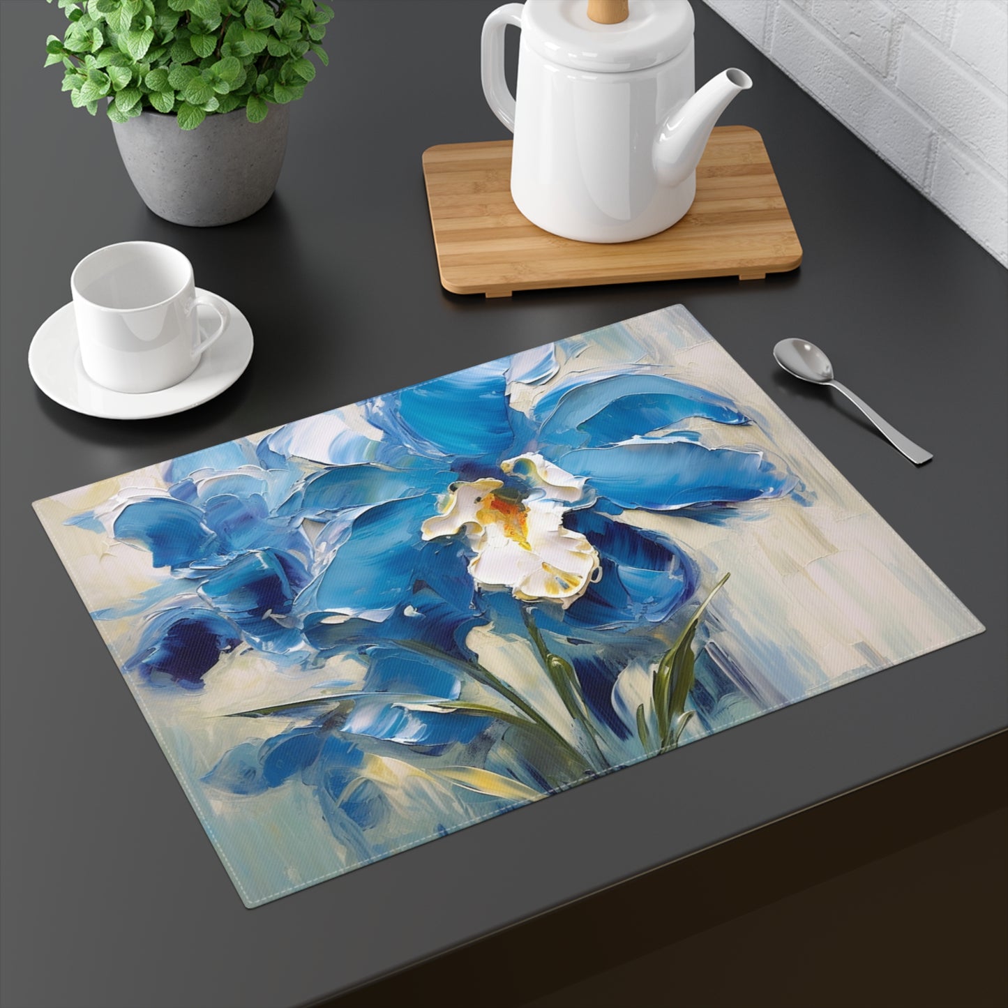 Embrace Artistic Expression with Blue Orchid Abstract Painting Placemat