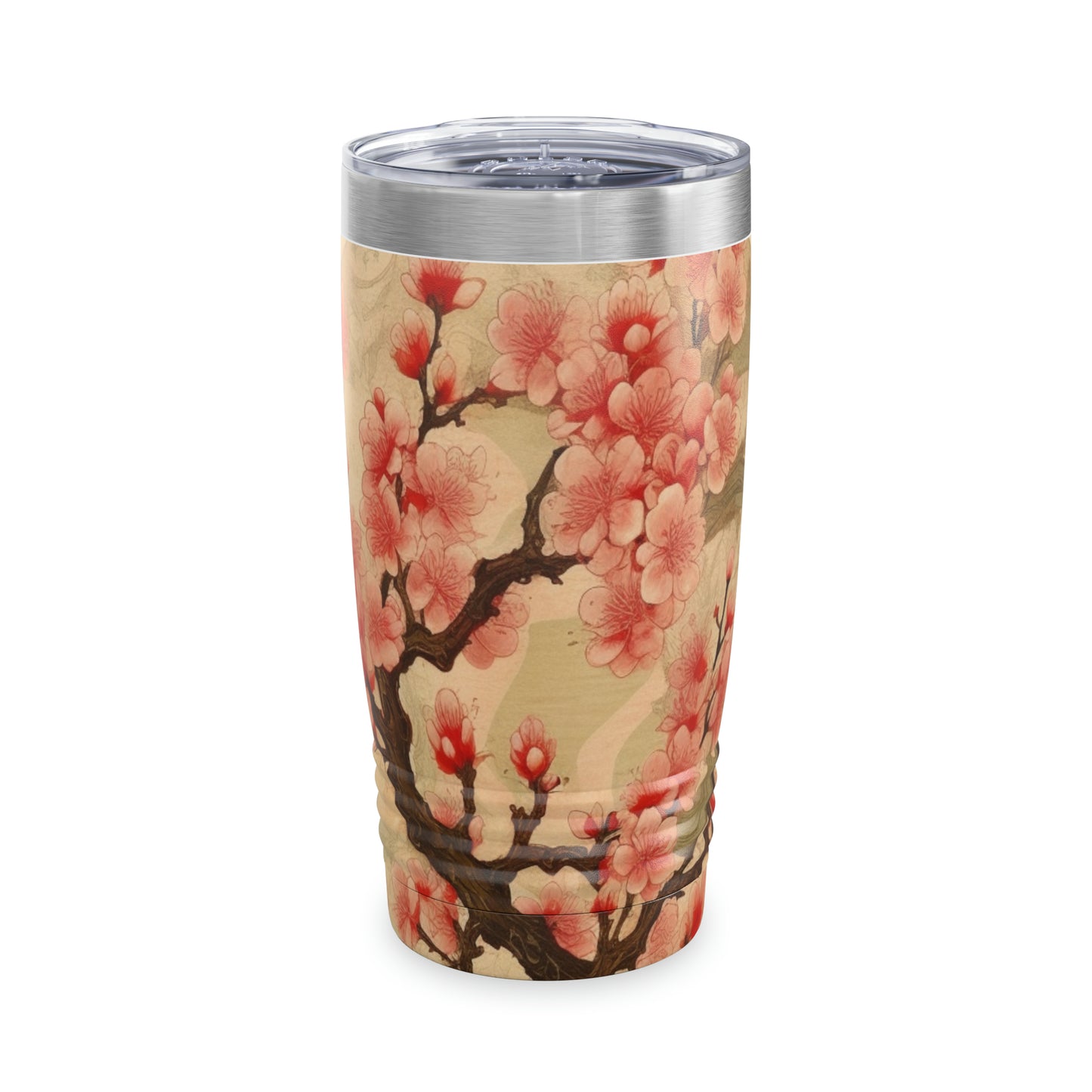 Whimsical Blossom Dreams: Ringneck Tumbler with Delightful Flower Drawings and Cherry Blossoms