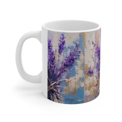 Vibrant Lavender Art on Ceramic Mug: A Floral Delight for Your Senses