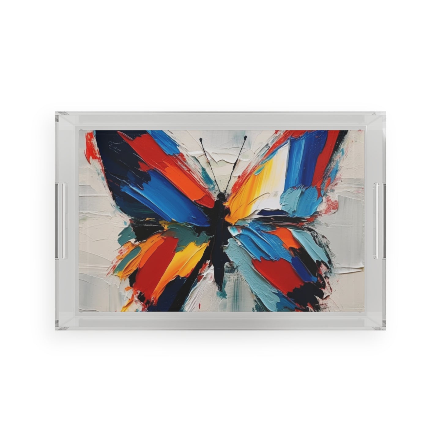 Abstract Acrylic Serving Tray for Art Lovers: Butterfly-Inspired Delight