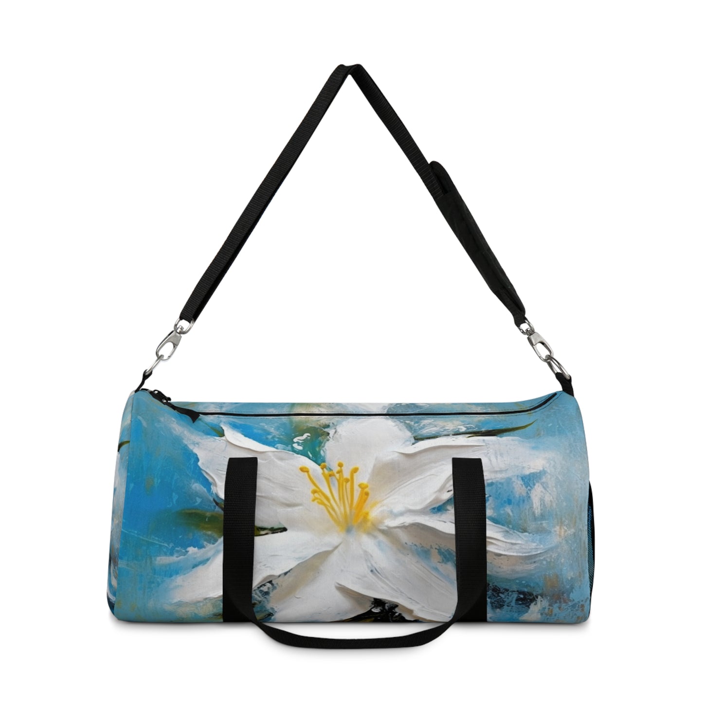 Ethereal Elegance: Duffel Bag featuring an Abstract Oil Painting of Jasmine