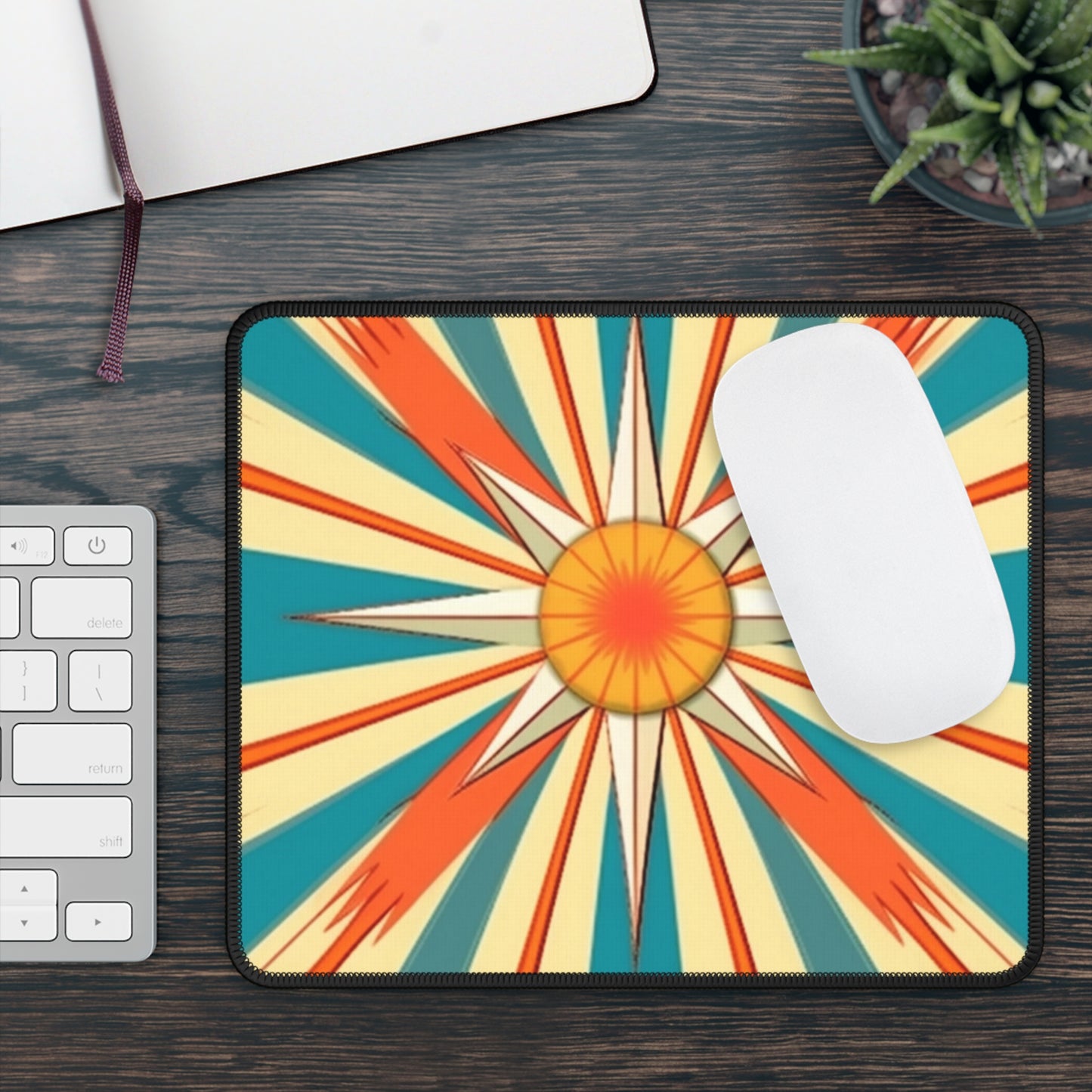 Midcentury Modern Chic: Starburst Candy Colored Gaming Mouse Pad with Abstract Art Influences