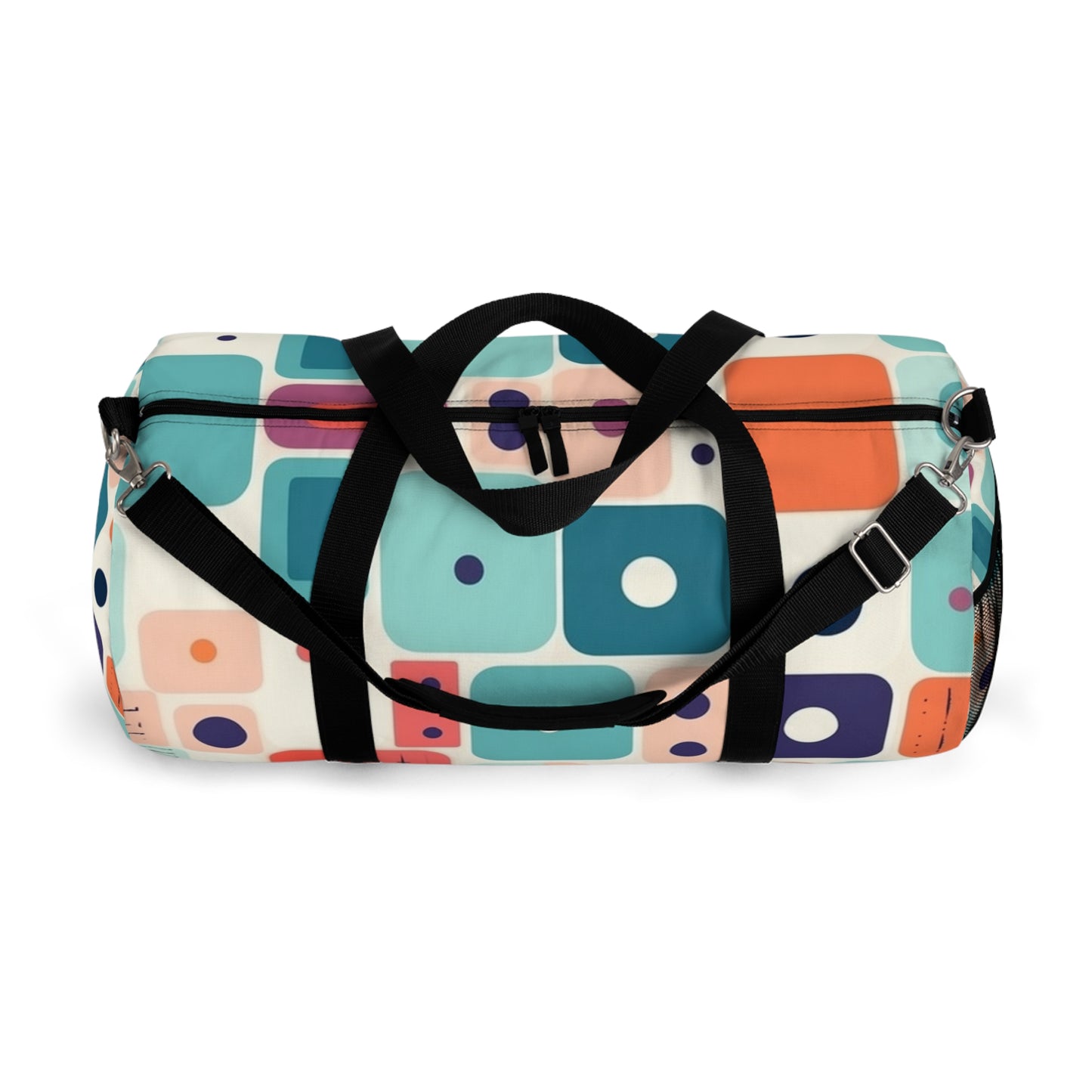 Retro Chic: Atomic Age-Inspired Duffel Bag with Midcentury Modern Design and 1960s Fashion