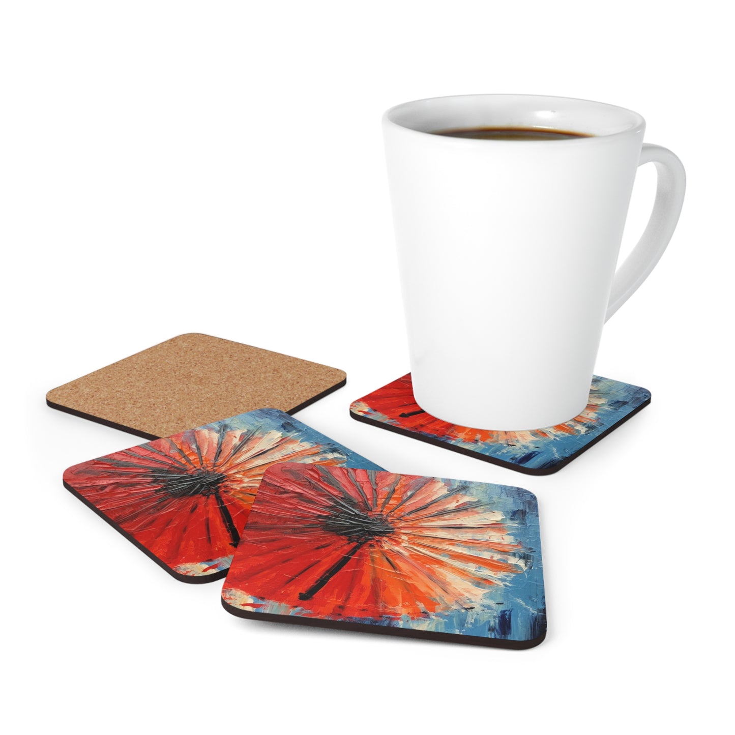 Umbrella Painting Corkwood Coaster Set: Channel Your Inner Artist with Abstract Oil Paint